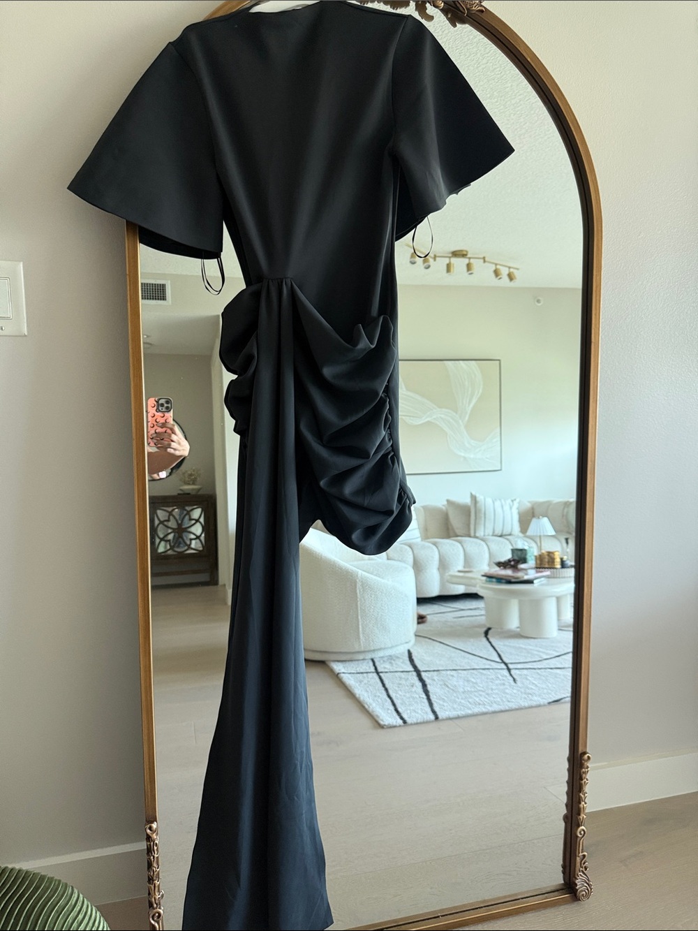 Asymmetrical Black Draped Women's Dress